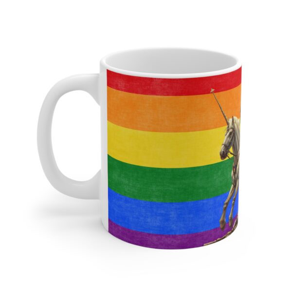 Knight Riding Unicorn Mug - Colorful Rainbow Flag Design - Whimsical Fantasy Coffee Cup for Dreamers - Image 2