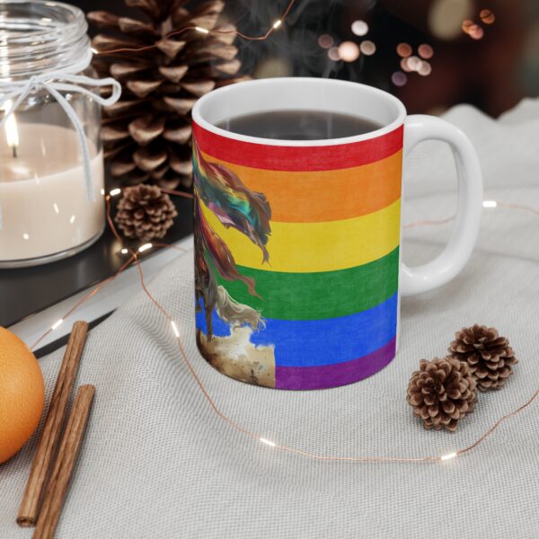 Knight Riding Unicorn Mug - Colorful Rainbow Flag Design - Whimsical Fantasy Coffee Cup for Dreamers - Image 4